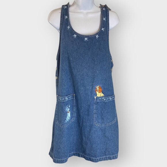 The Disney Store Dresses & Skirts - Vtg Disney Womens Lady and the Tramp Denim Jumper Dress | XL | Embroidered